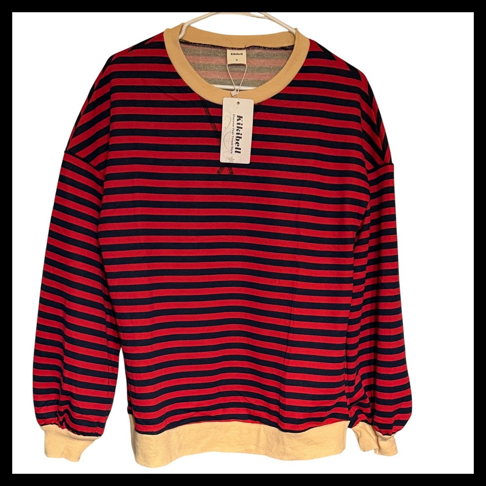 NWT Kikibell Red Navy Stripe Lounge Set Sweatshirt Pants Size S
